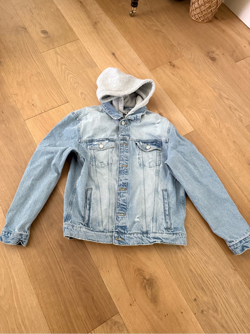 PacSun Light Wash Denim Jacket with Heather Gray Hood
